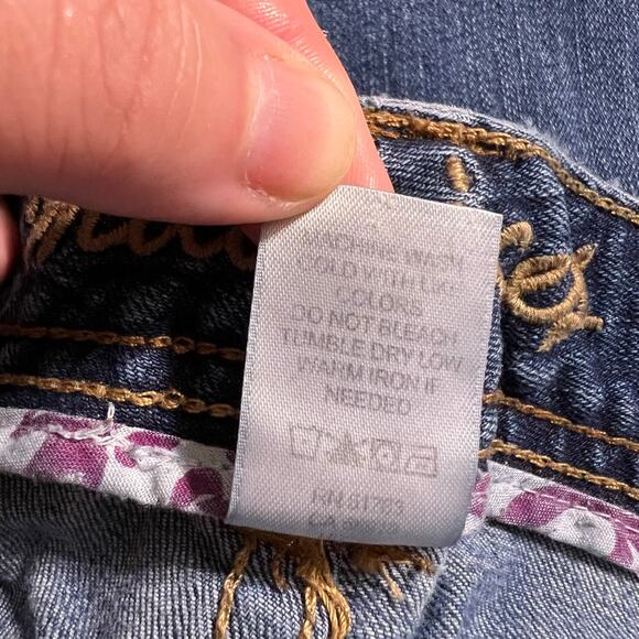 Maurices Womens Denim Blue Jeans Flare Leg Paint Distressed Medium Wash Size 7 8 - Picture 11 of 11